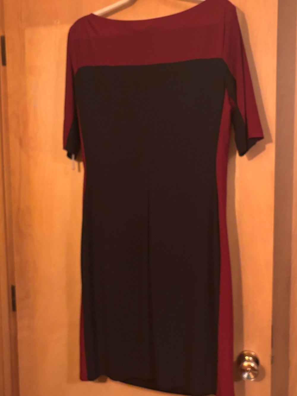 Vintage Chaps Burgundy and Black Colorblock Midi Dress - Ralph Lauren Chaps